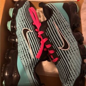 Light Blue and Pink Vapormax Flyknit 3 (GS) Size 6